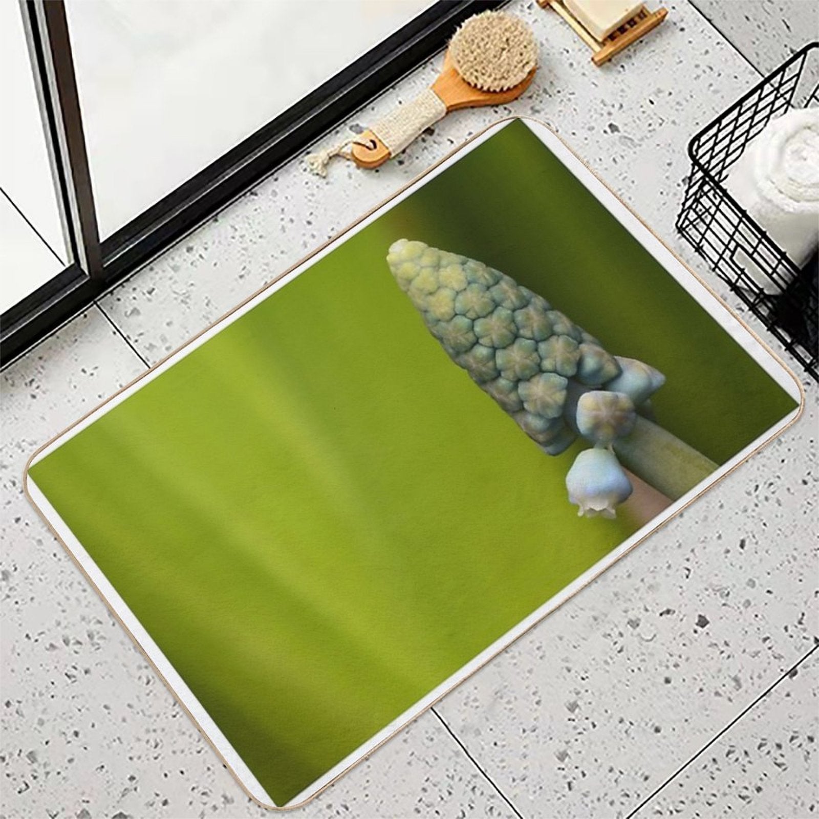 Grape Hyacinth Macro – Geometric Nature  Fade-Resistant Bath Mat