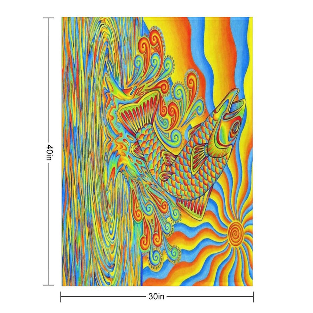 Psychedelic Rainbow Trippy Trout Fish Velvety-soft Throw Blanket