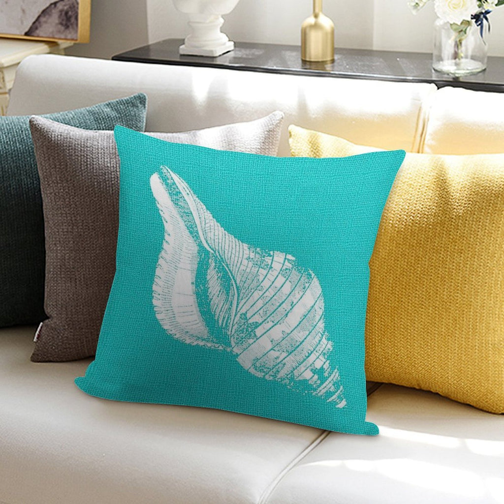 Aqua Blue with White Shell Soft Reinforced Edging Throw Pillow