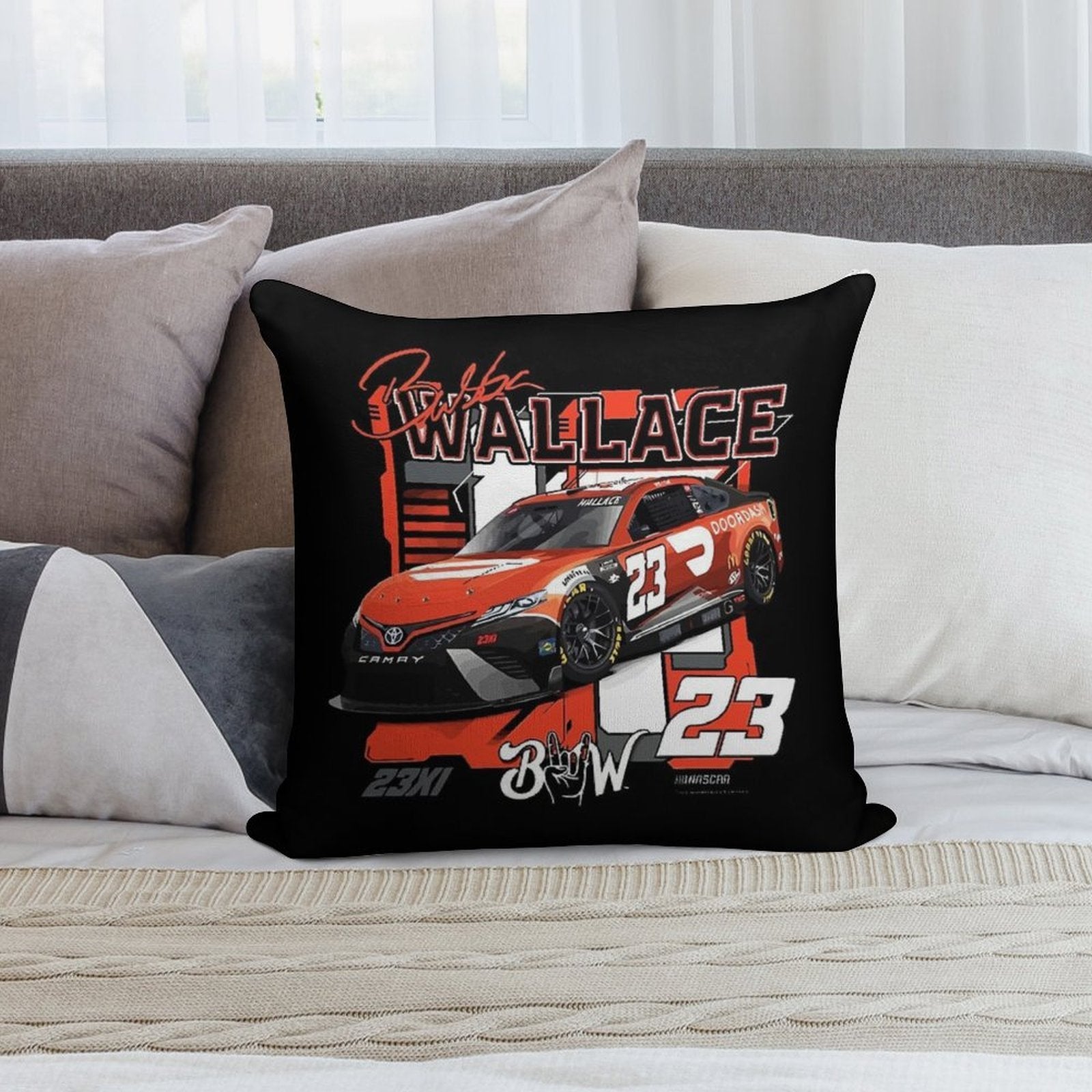 Bubba Wallace 23 Nascar Racing Car Soft Hidden Zipper Throw Pillow