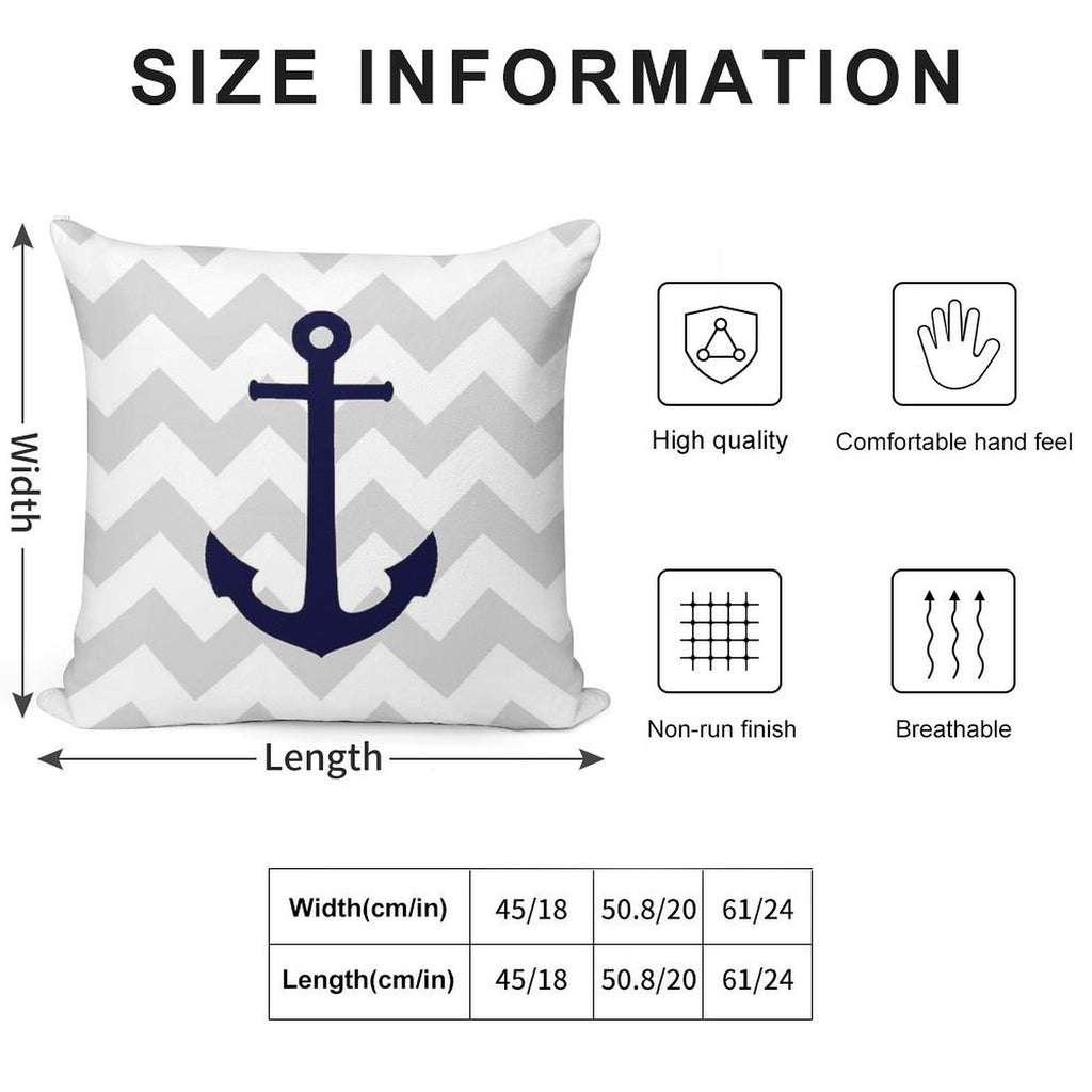 Nautical Navy Blue Anchor On Gray Chevron Soft Durable Construction Throw Pillow