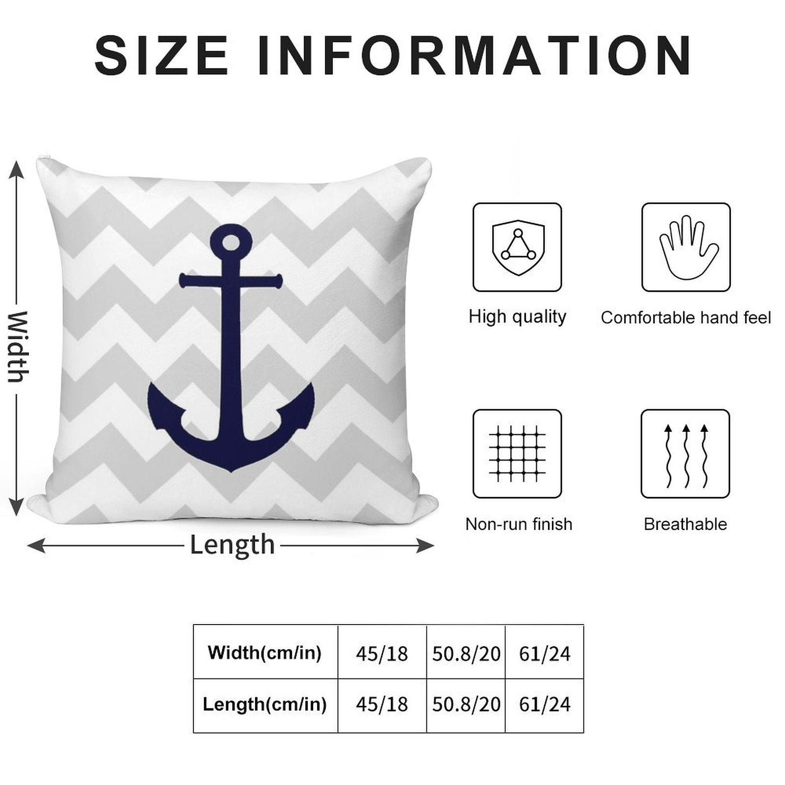 Nautical Navy Blue Anchor On Gray Chevron Soft Durable Construction Throw Pillow