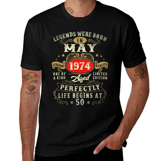 Vintage Made In May 1974 50th Birthday Gift Men 50 Year Old  High-quality Stitching T-Shirt