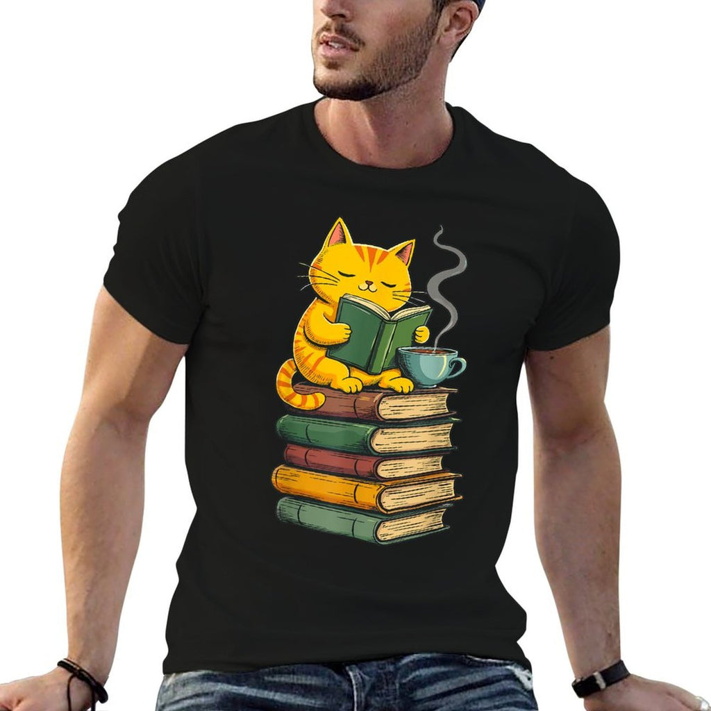 Kawaii Cats Lover Coffee Books Teacher Librarian Cat  Slim-fit Cut T-Shirt
