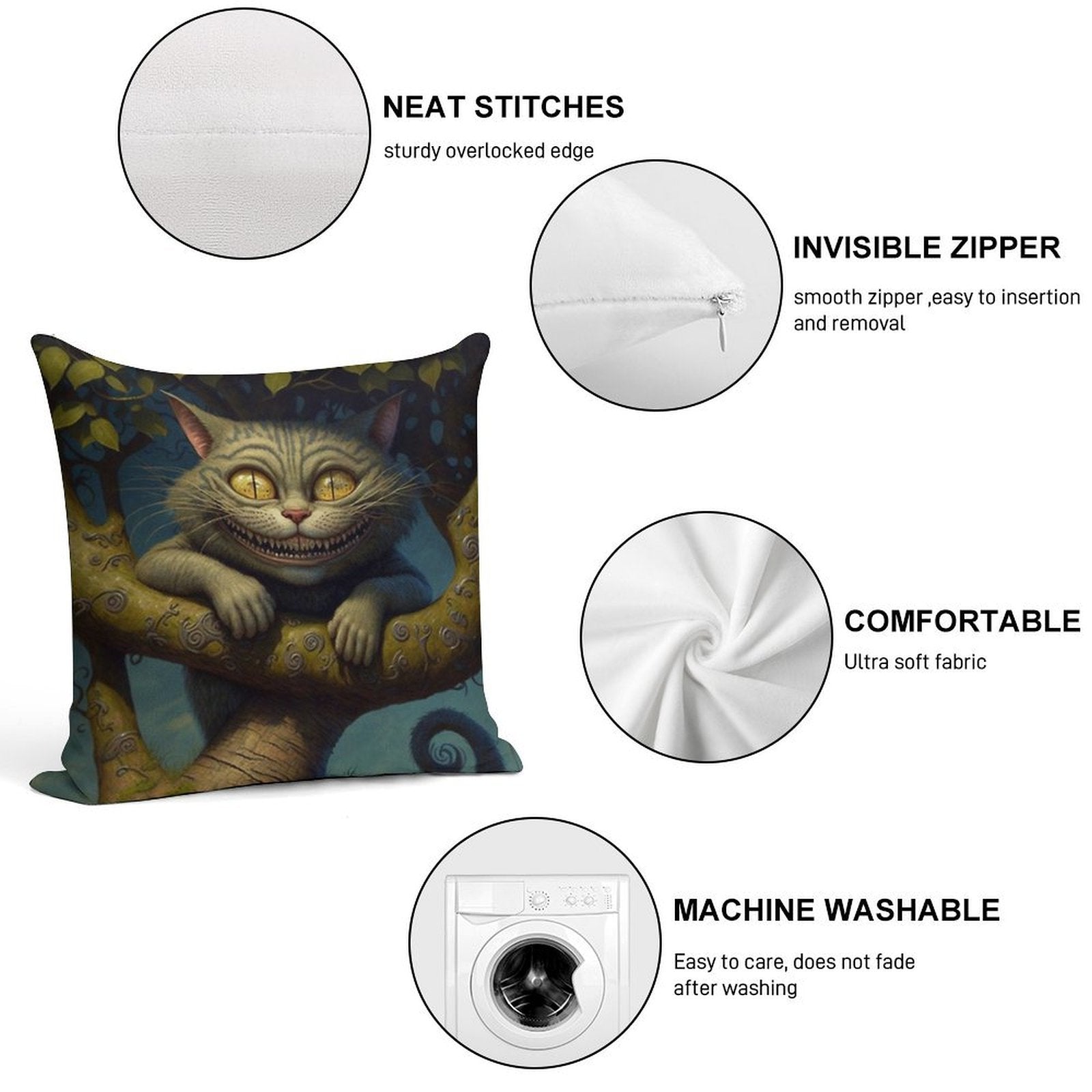 The Cheshire Cat - Alice in Wonderland Collection Soft Skin-Friendly Throw Pillow
