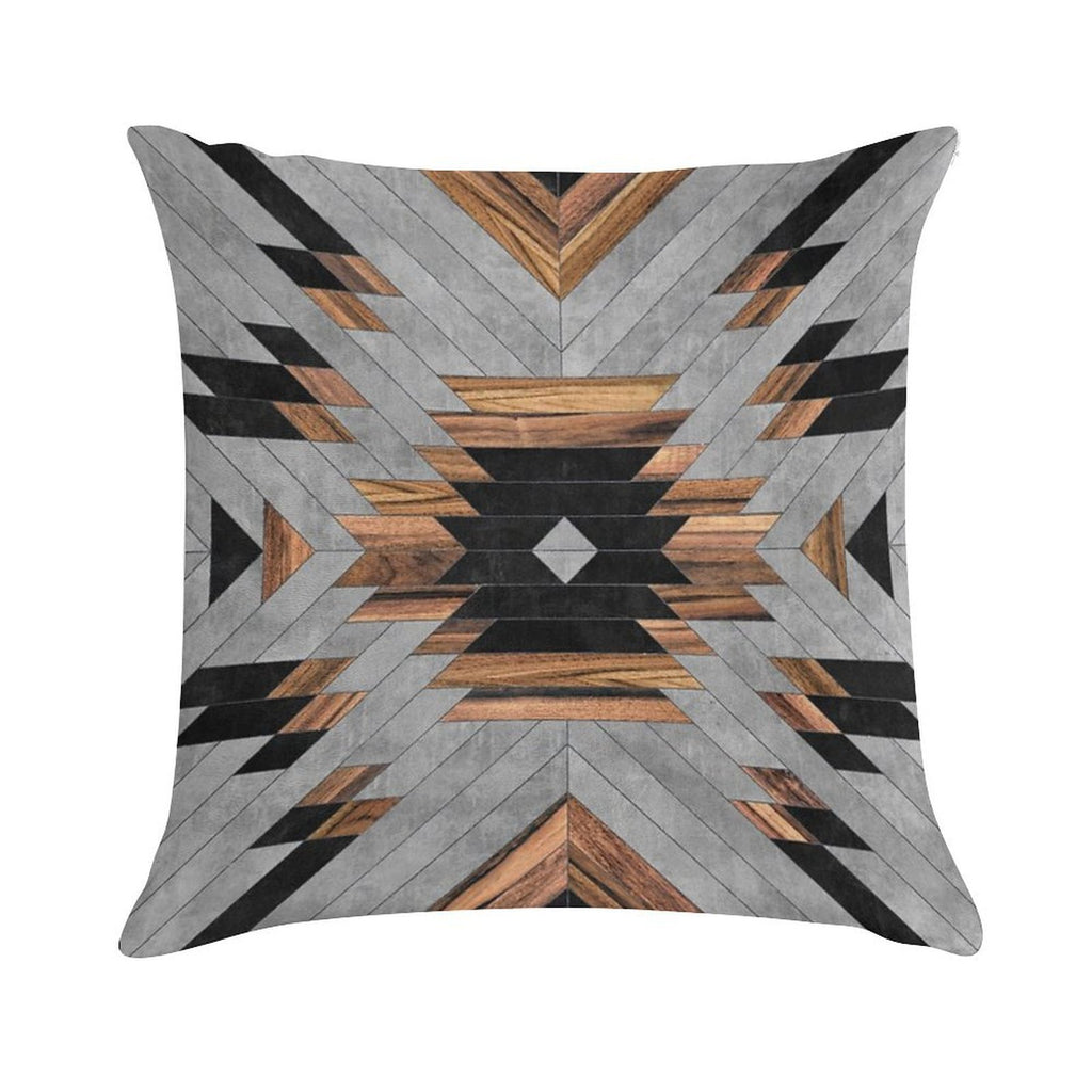 Urban Tribal Pattern No.6 - Aztec - Concrete And Wood Soft High-Density Material Throw Pillow