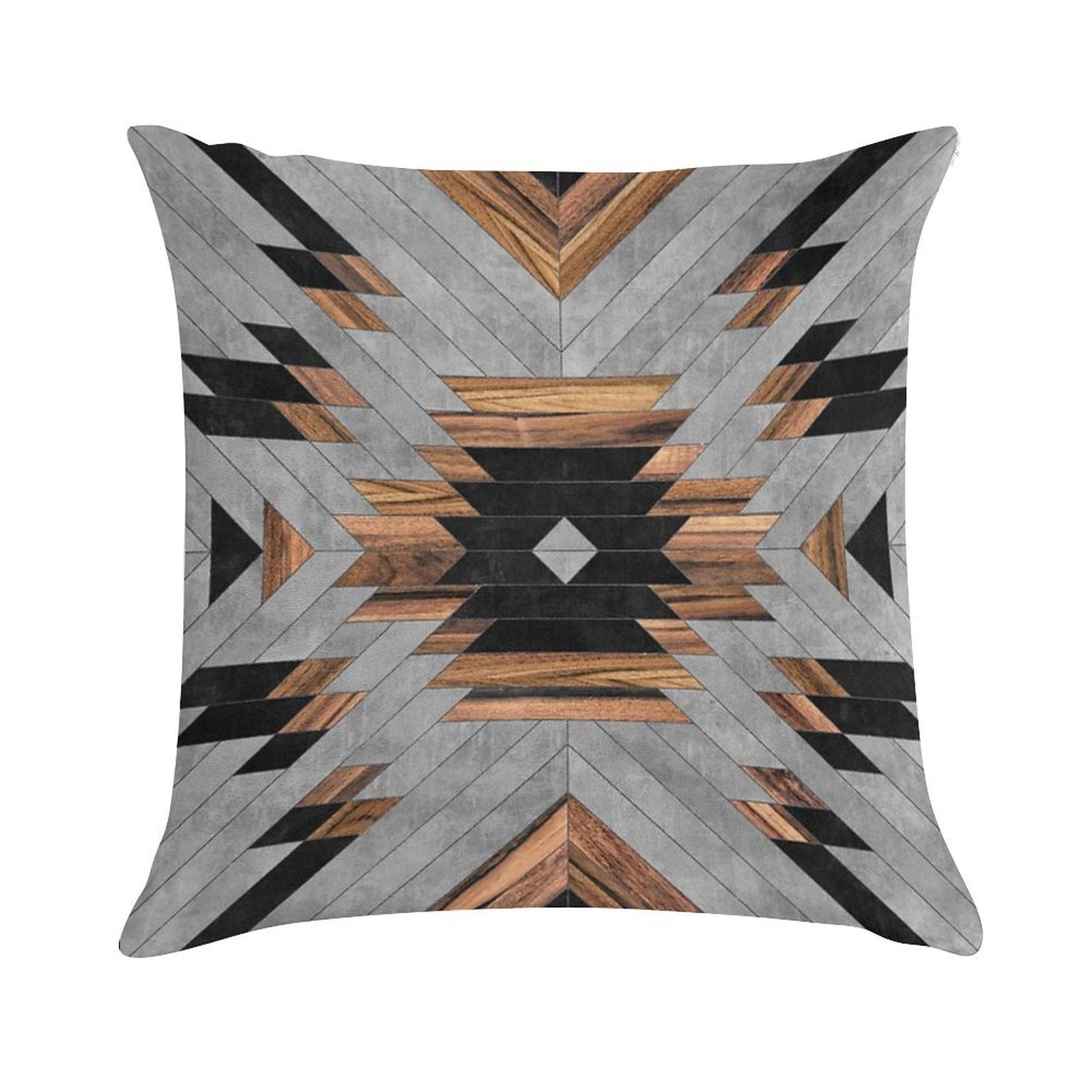 Urban Tribal Pattern No.6 - Aztec - Concrete And Wood Soft High-Density Material Throw Pillow