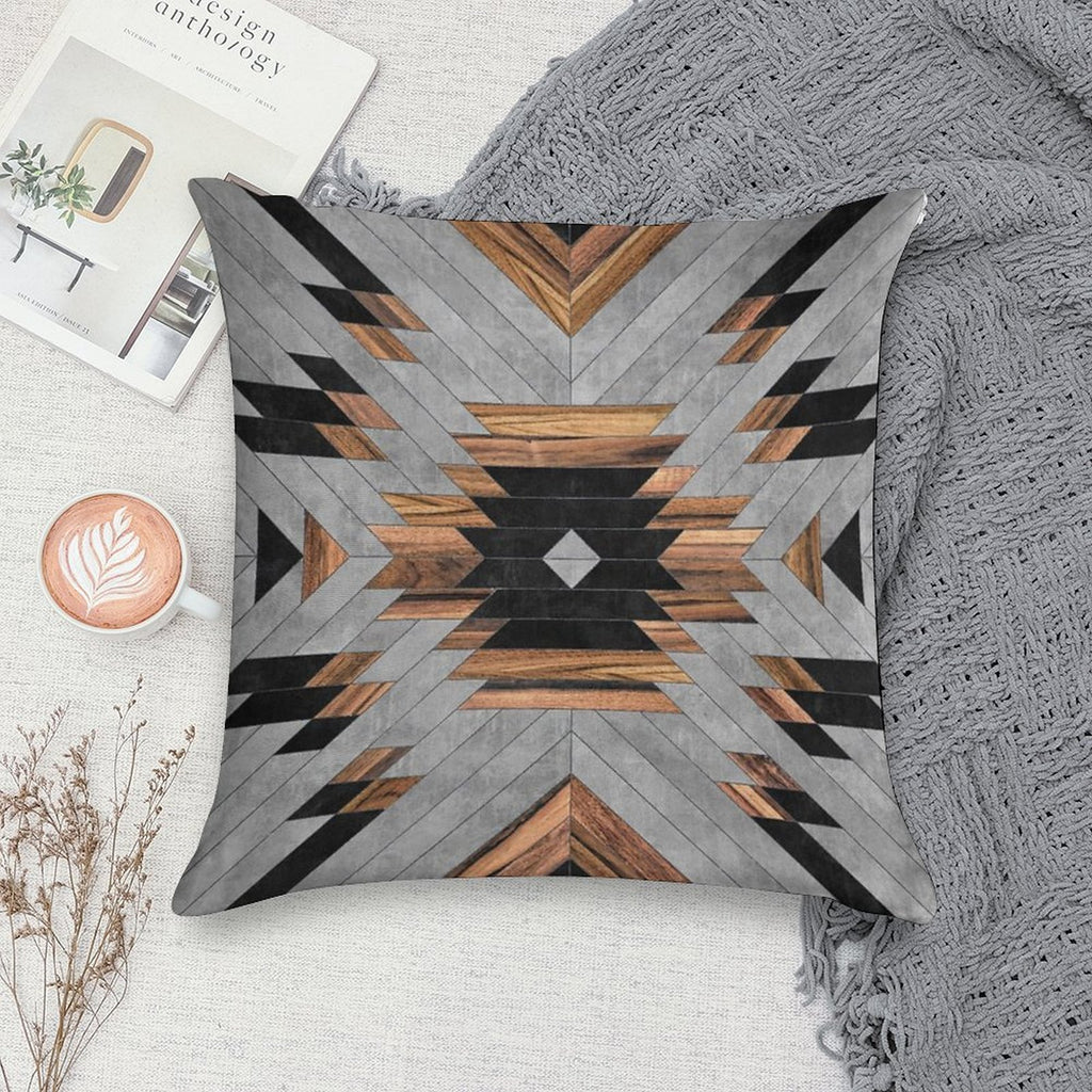 Urban Tribal Pattern No.6 - Aztec - Concrete And Wood Soft High-Density Material Throw Pillow