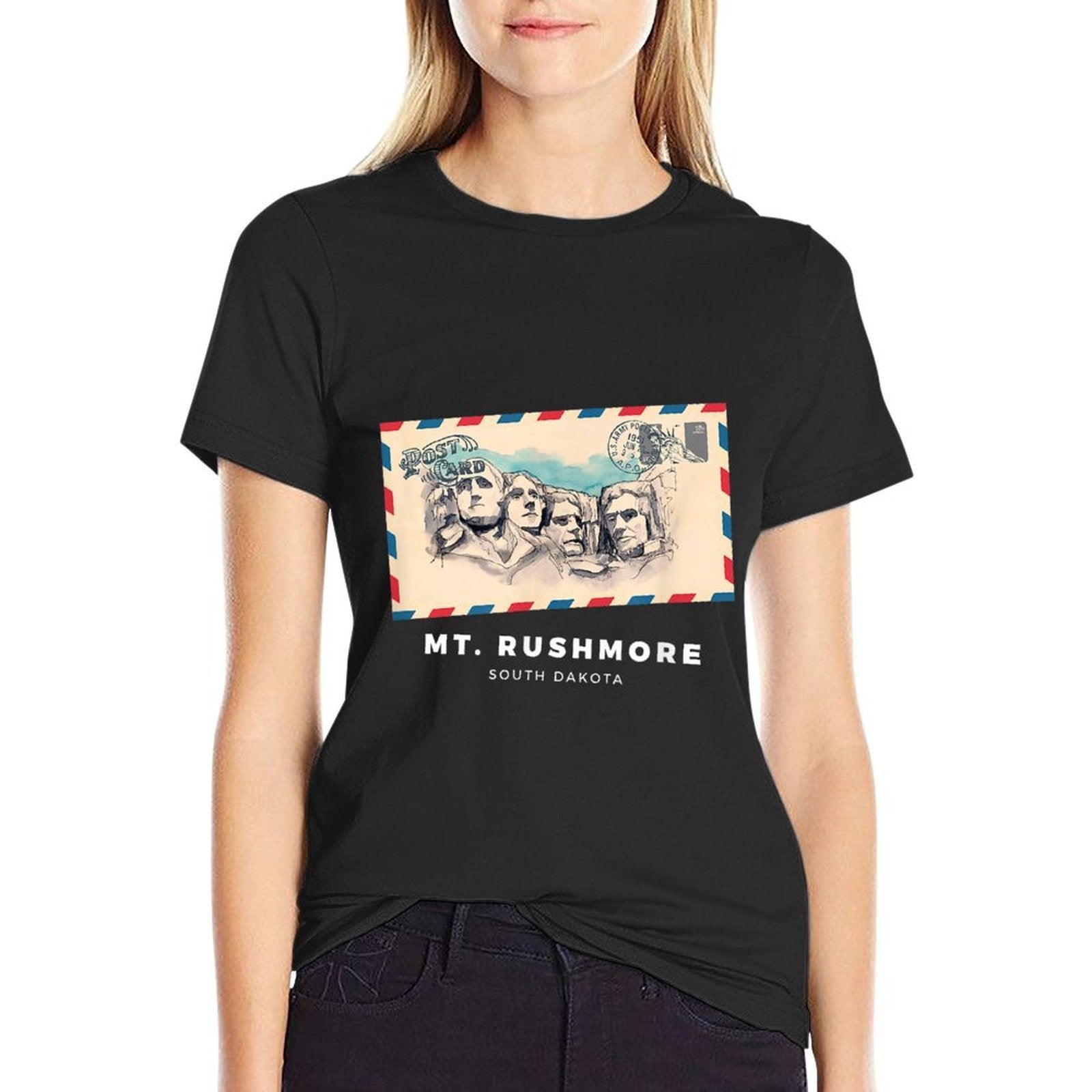 Vintage Watercolor Mt. Rushmore Postcard  Graphic-printed T-Shirt