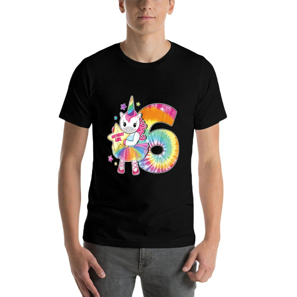 6th Birthday Unicorn Gift for Girls Age 6 Tie Dye  Cotton T-Shirt