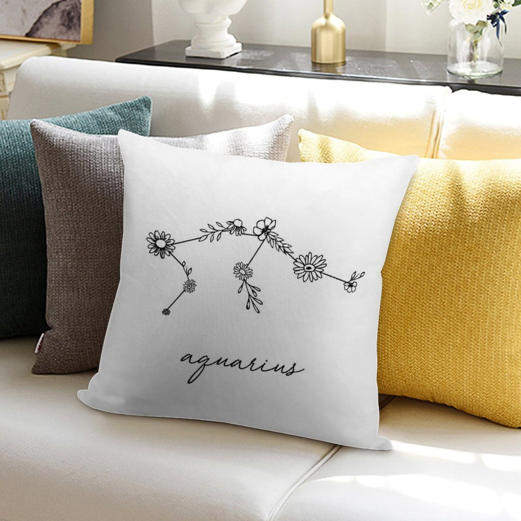 Aquarius Zodiac Wildflower Constellation Soft Durable Construction Throw Pillow