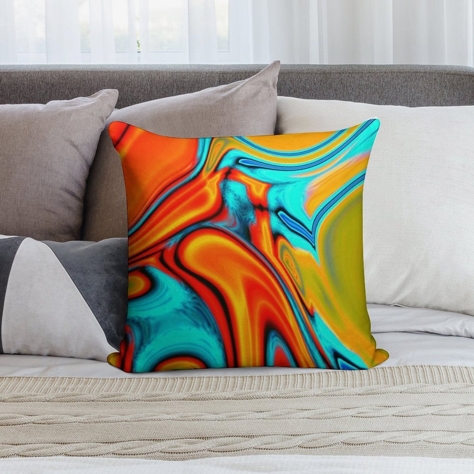 Vivid Modern Southwest Hipster Turquoise Orange Swirls Soft Hidden Zipper Throw Pillow