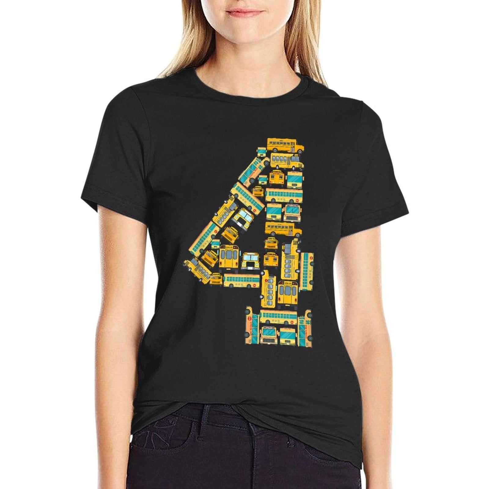 4-Year-Old Toddler 4th Birthday School Bus Theme Kids Party  Graphic-printed T-Shirt