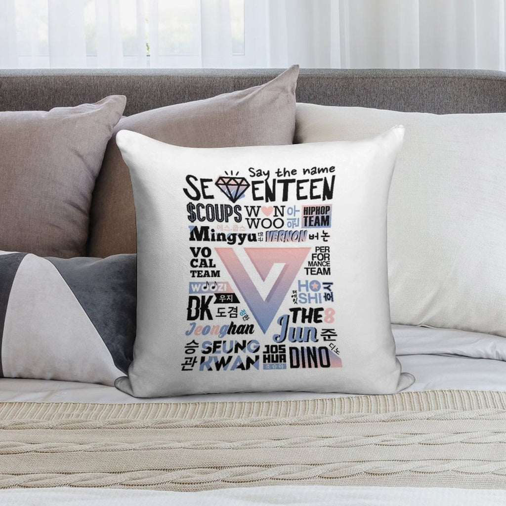 SEVENTEEN Font Collage Ver. 2 (Rose Quartz & Serenity) Soft Skin-Friendly Throw Pillow