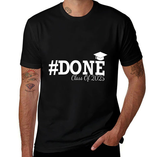#DONE Class of 2025 Graduation for Her Him Grad Seniors  Ribbed Collar T-Shirt