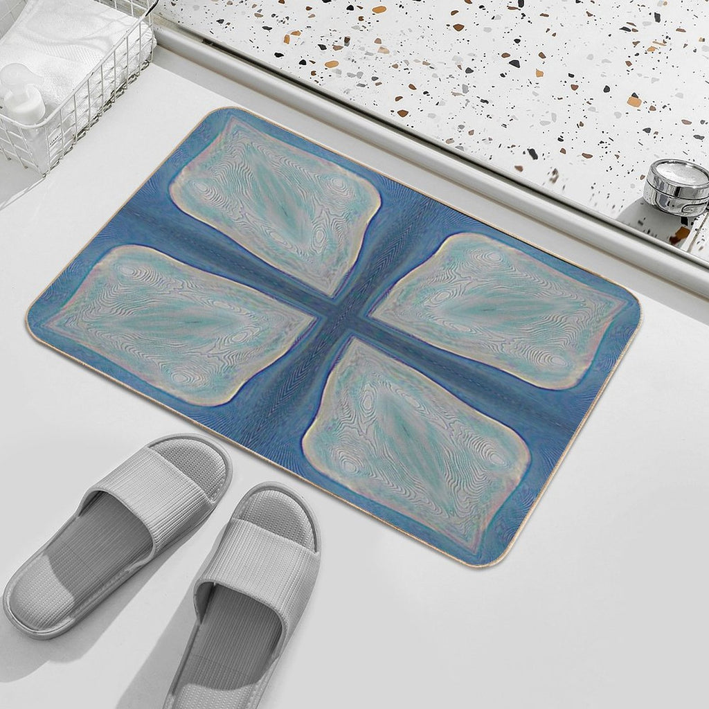 4 Bright Leaf Shapes, with Line Texture, Background Blue  Toxin-Free Bath Mat