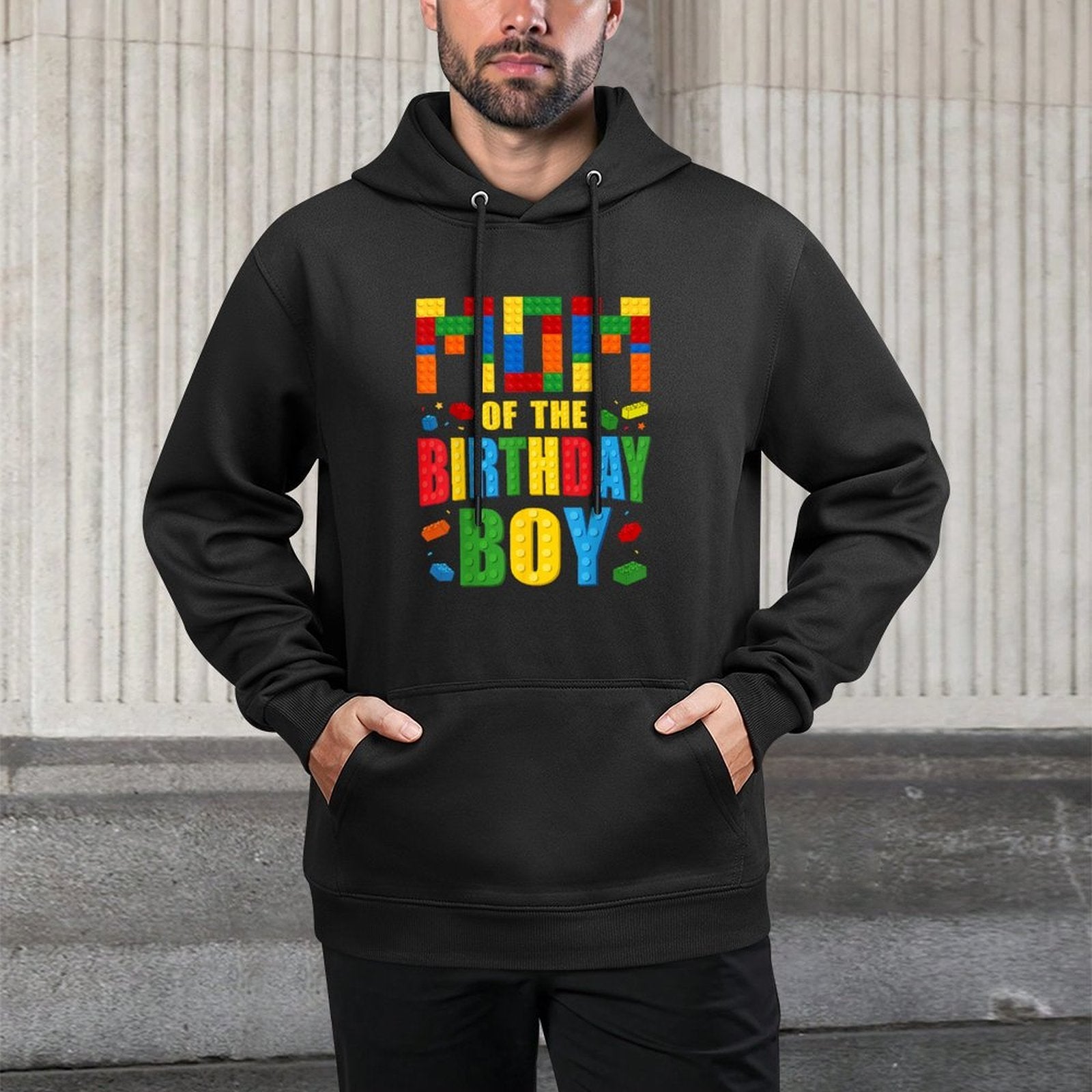 Mom Of The Birthday Boy Building Blocks Bricks Builder Durable Construction Hoodie
