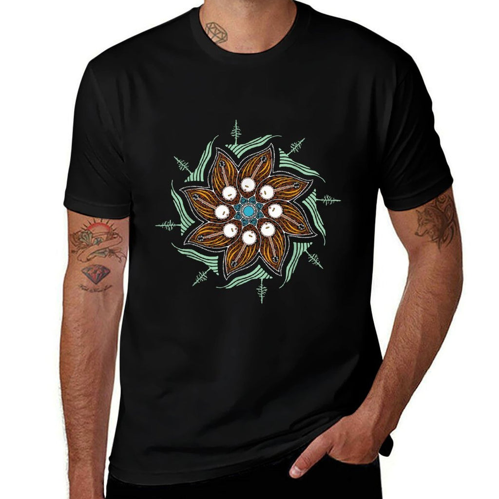Cool Banjo Mountains  Tree Mandala Graphic  Ribbed Collar T-Shirt