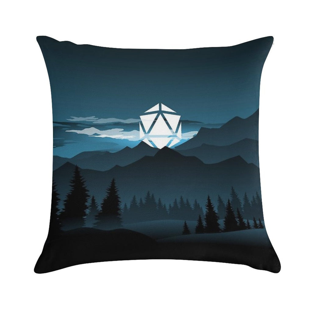 Mountain Full Moon D20 Dice Tabletop RPG Maps And Landscapes Soft Short Plush Fabric Throw Pillow