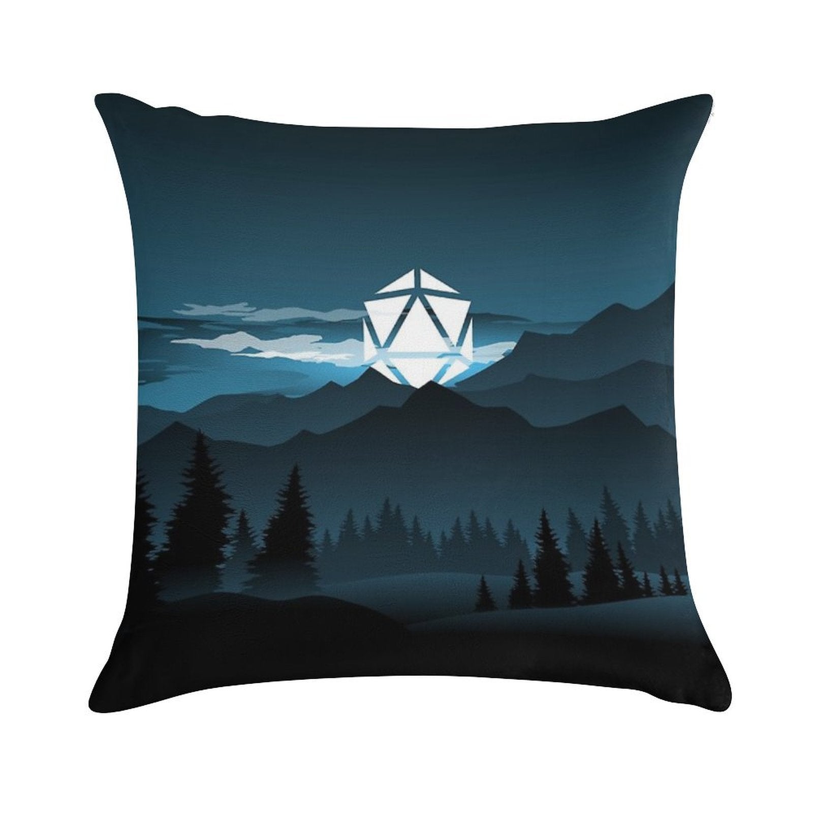 Mountain Full Moon D20 Dice Tabletop RPG Maps And Landscapes Soft Short Plush Fabric Throw Pillow