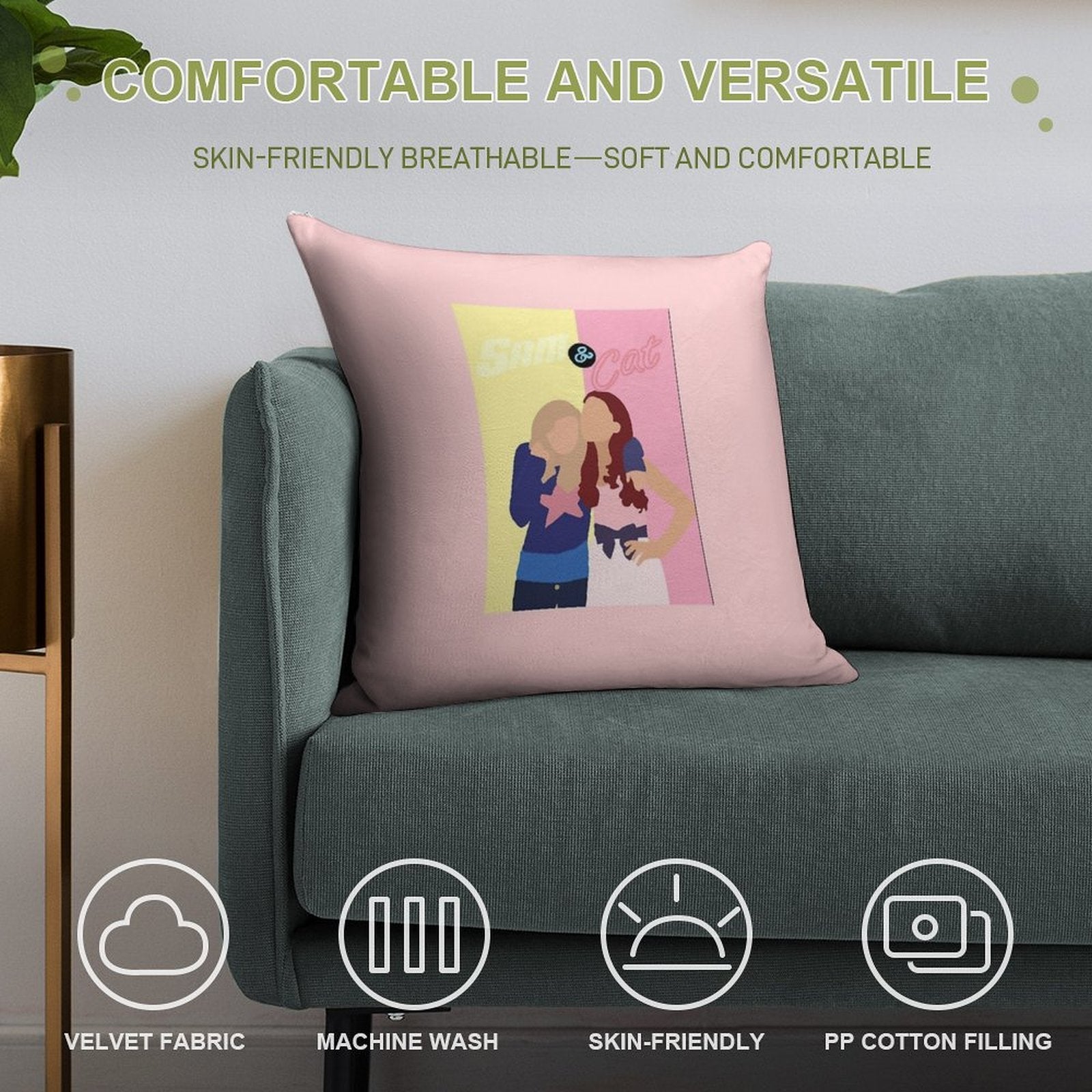 Sam And Cat Drawing Soft Reinforced Edging Throw Pillow