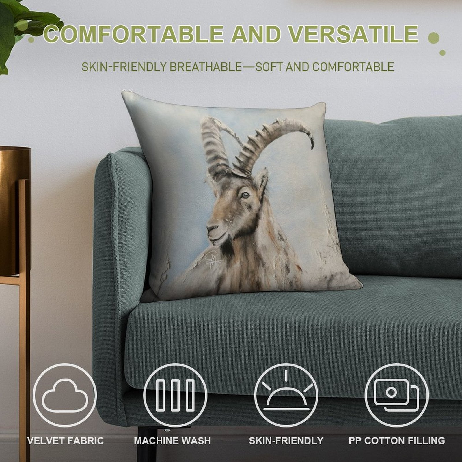 Ibex Goat Soft Shrink-Resistant Throw Pillow