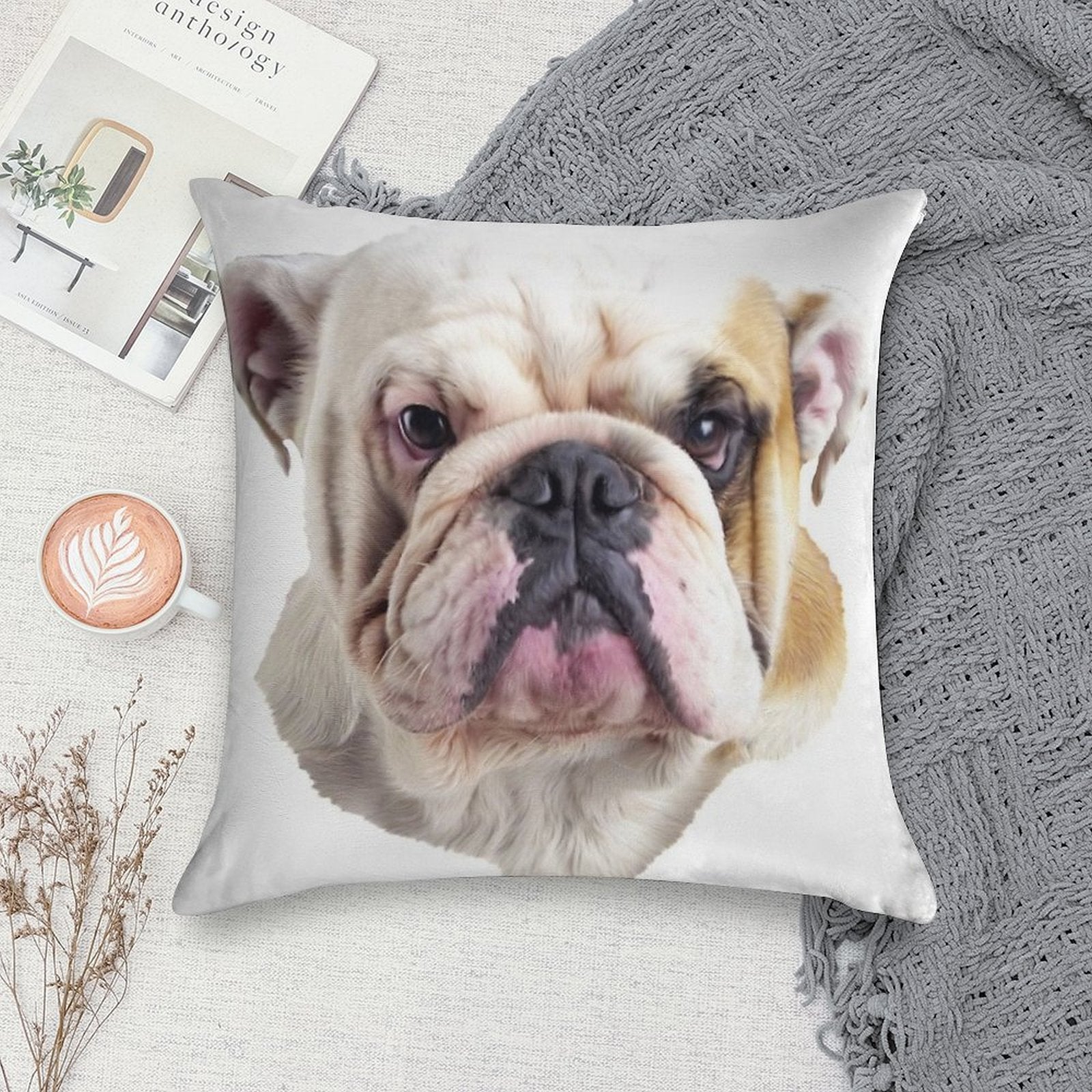 English Bulldog Head Soft Bedroom Essential Throw Pillow