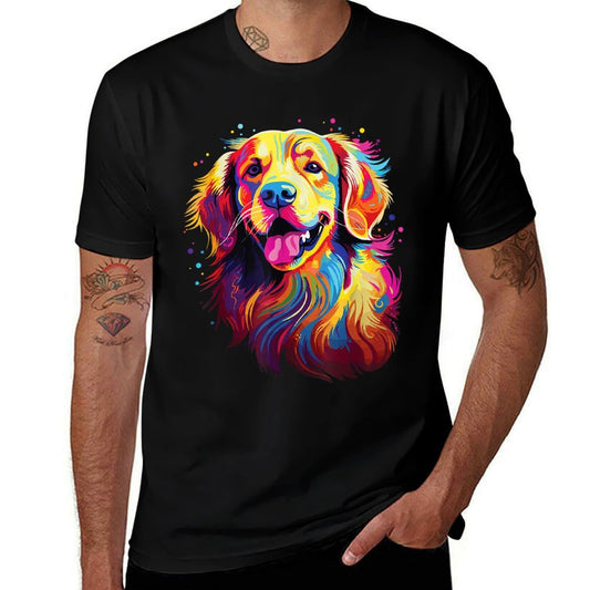 Watercolor Colorful Golden Retriever Dog  Ribbed Collar T-Shirt