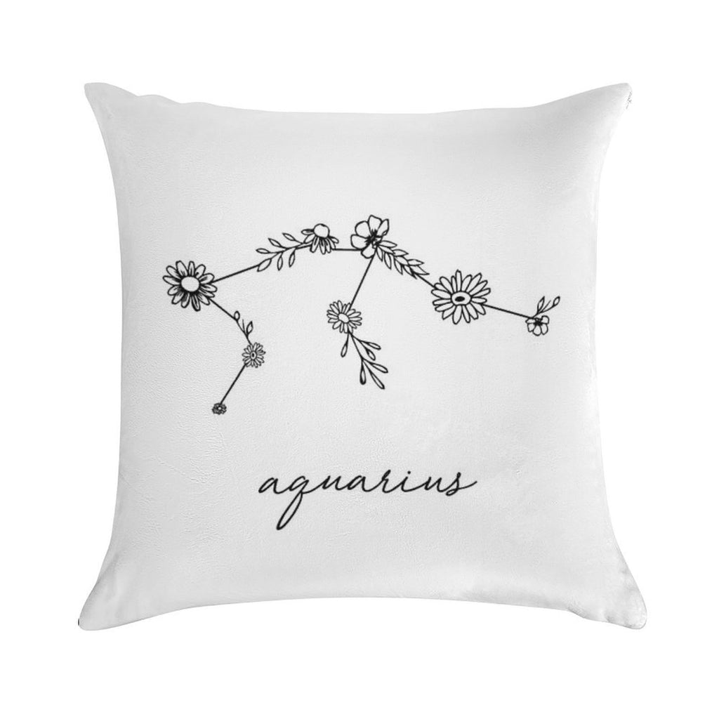 Aquarius Zodiac Wildflower Constellation Soft Durable Construction Throw Pillow