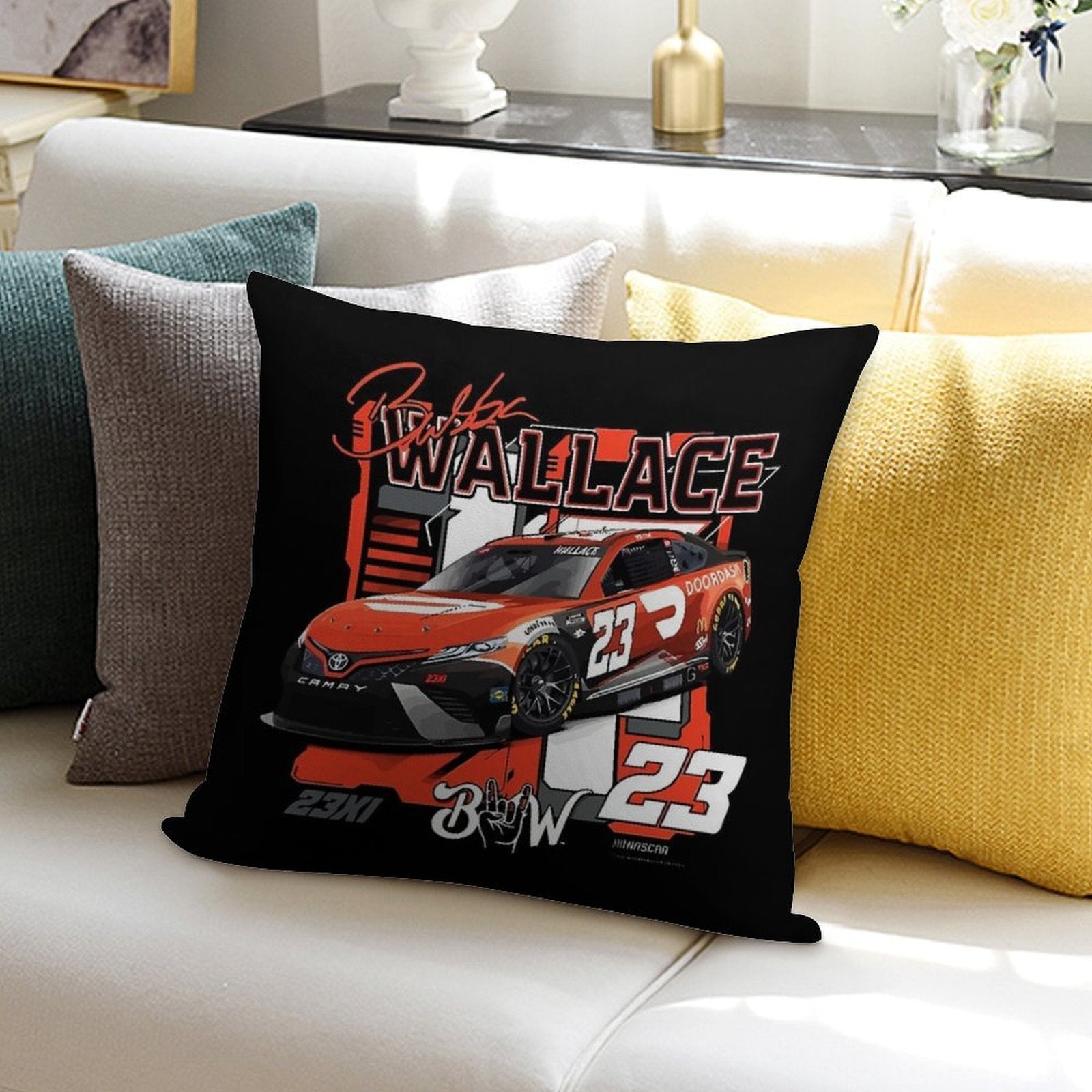 Bubba Wallace 23 Nascar Racing Car Soft Hidden Zipper Throw Pillow