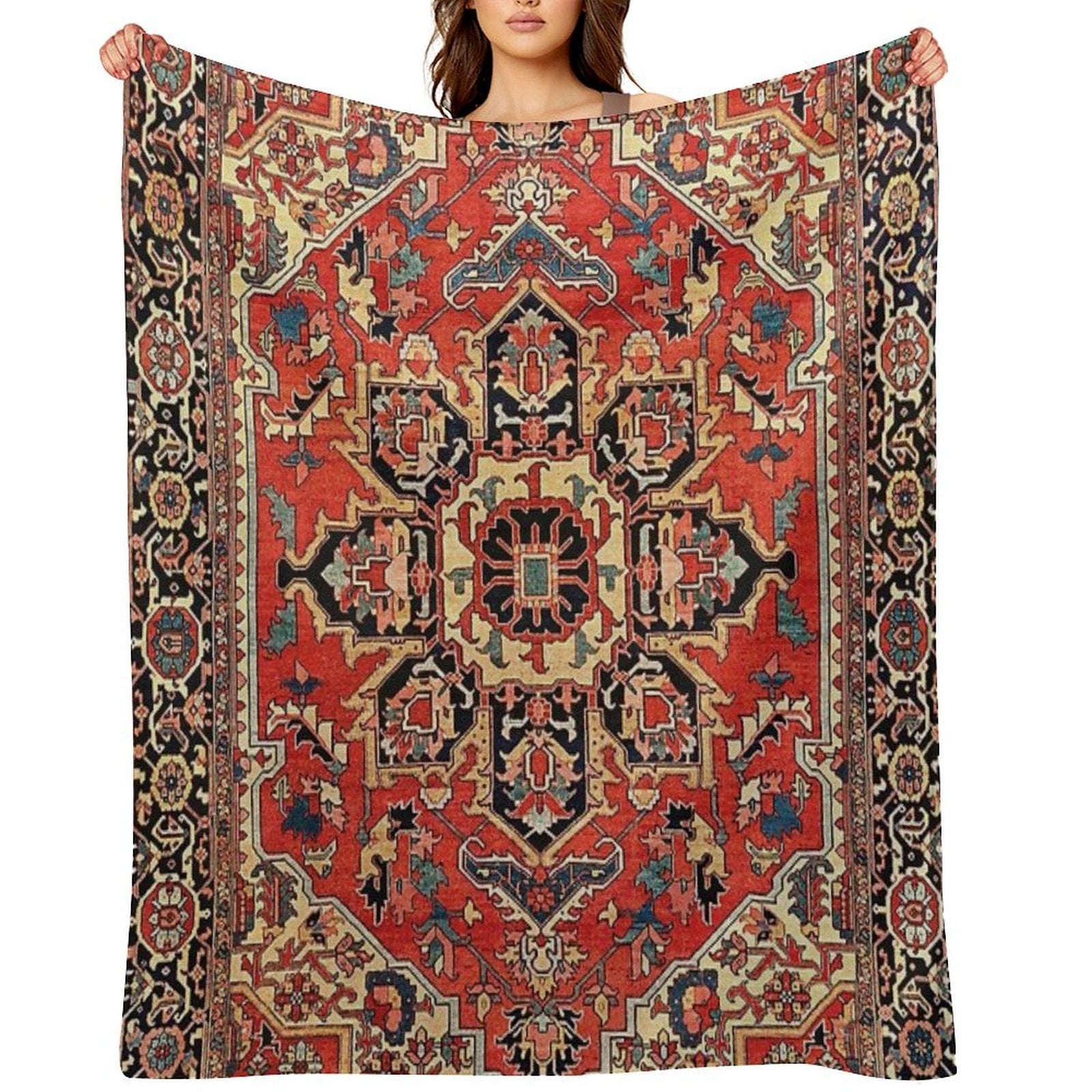 Serapi Antique Persian Carpet Print Plush Throw Blanket