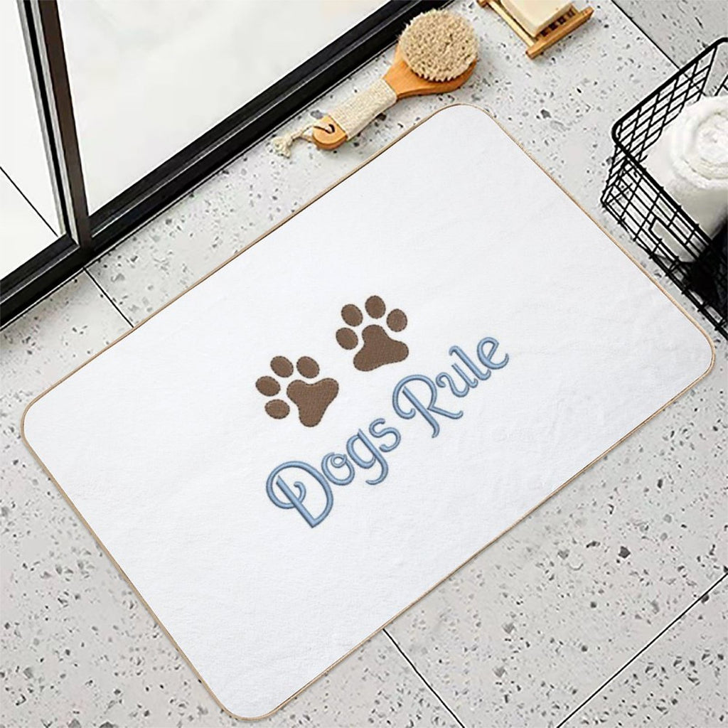 Dogs Rule Text Blue with Paw Prints  Anti-Trip Bath Mat