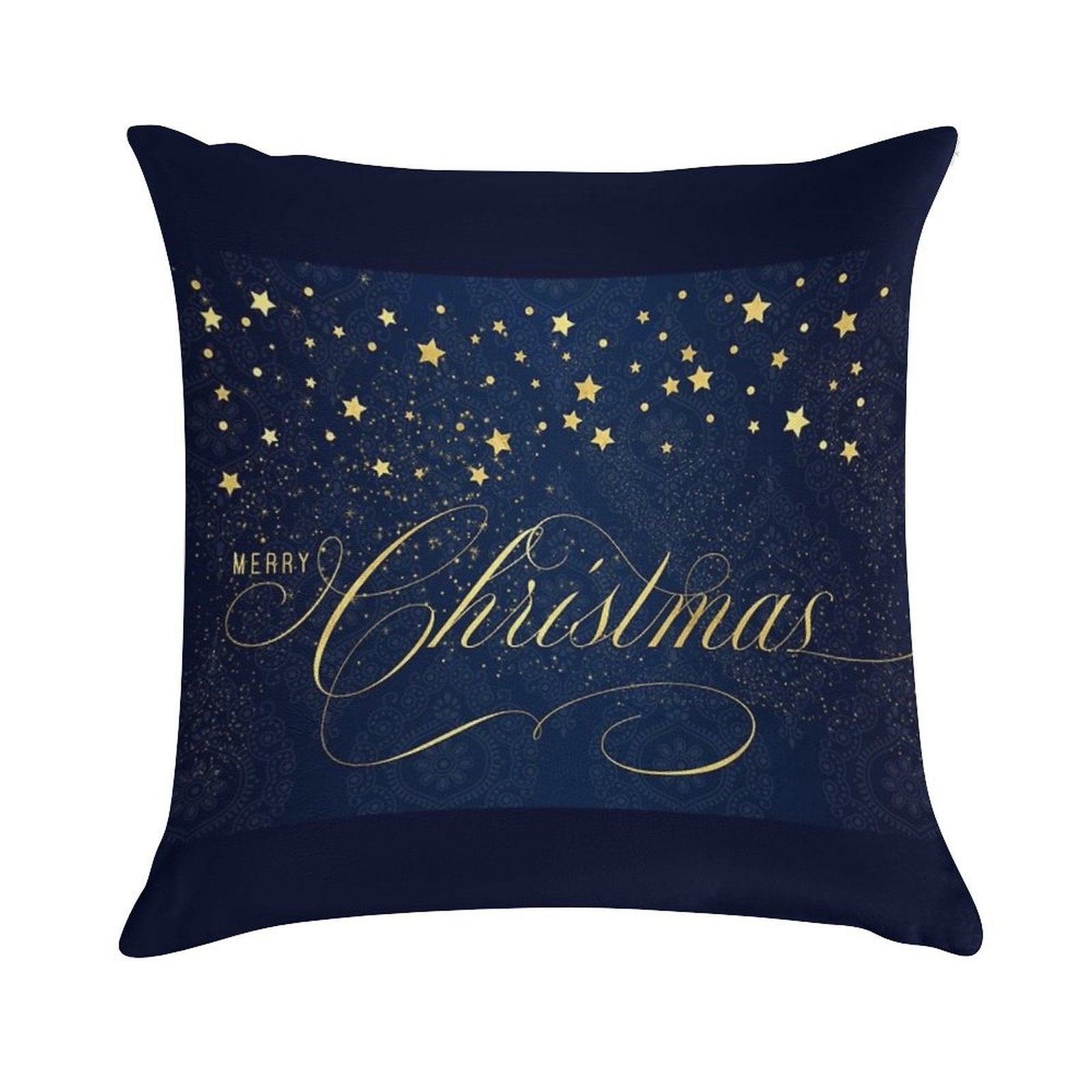 Merry Christmas Navy Blue And Faux Gold Leaf with Stars Soft Short Plush Fabric Throw Pillow