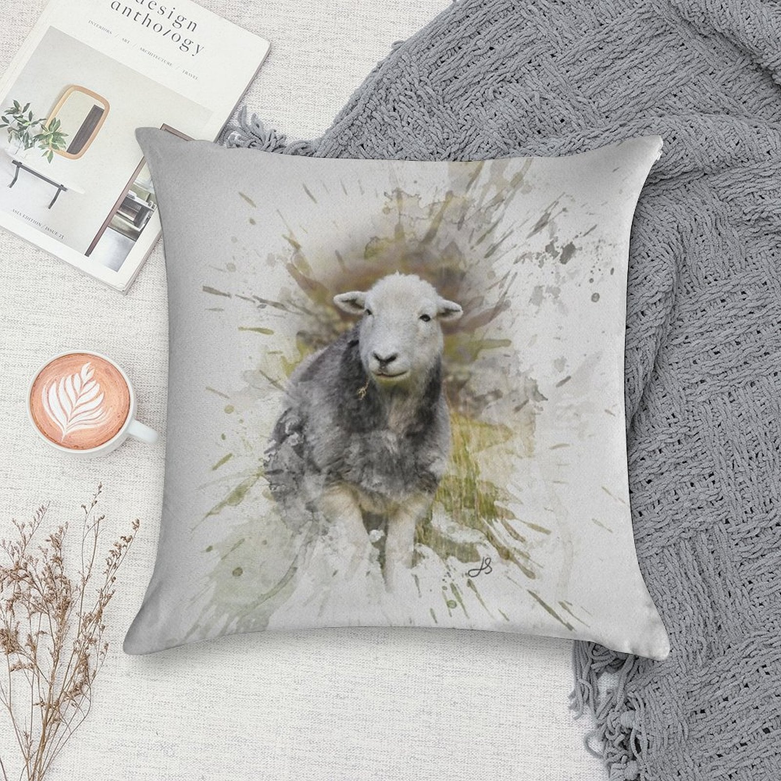 Herdwick Sheep Watercolour Photograph Soft Style Accent Throw Pillow