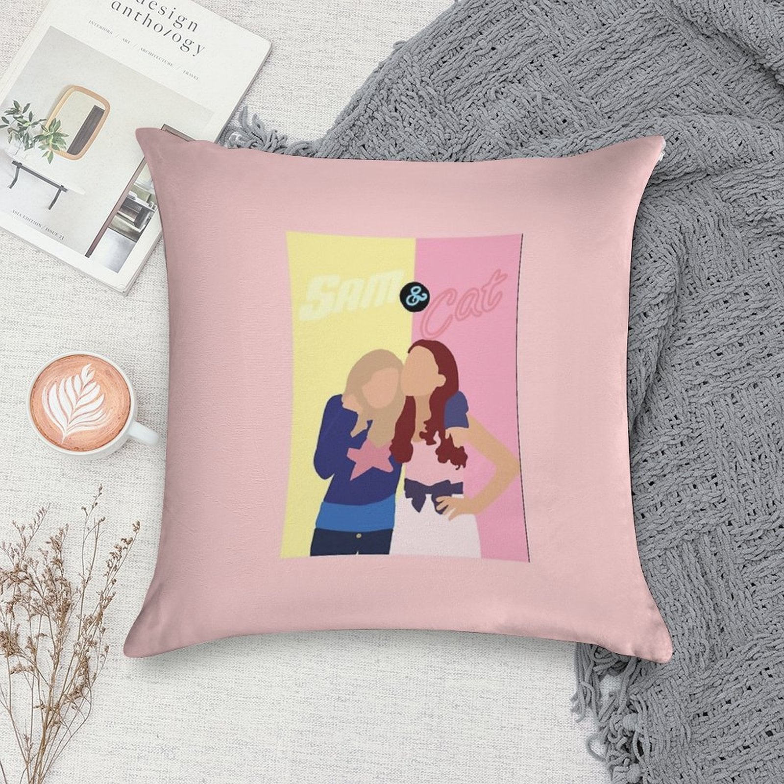 Sam And Cat Drawing Soft Reinforced Edging Throw Pillow