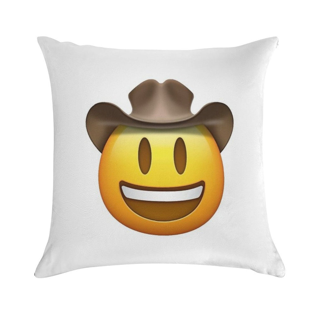 Cowboy Hat Smiley Face Emoji Soft Luxury Feel Throw Pillow
