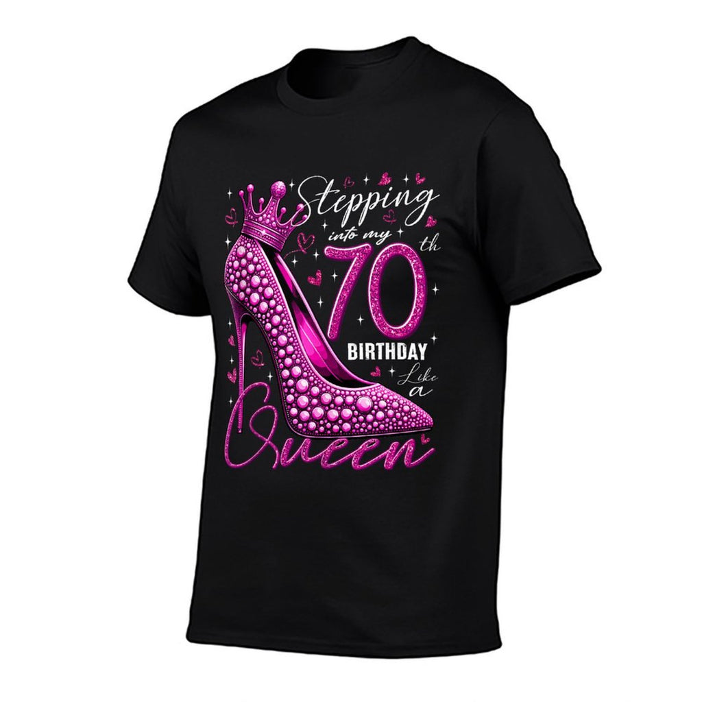 70 Year Old Gifts High Heels Stepping Into My 70th Birthday  Ribbed Collar T-Shirt