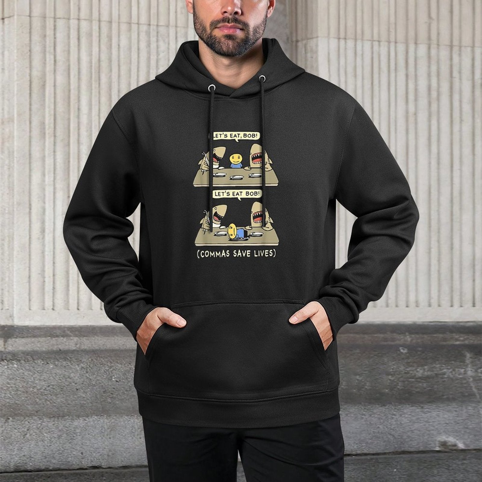 Commas Punctuation Shark Lets Eat Funny English Grammar Casual Wear Hoodie