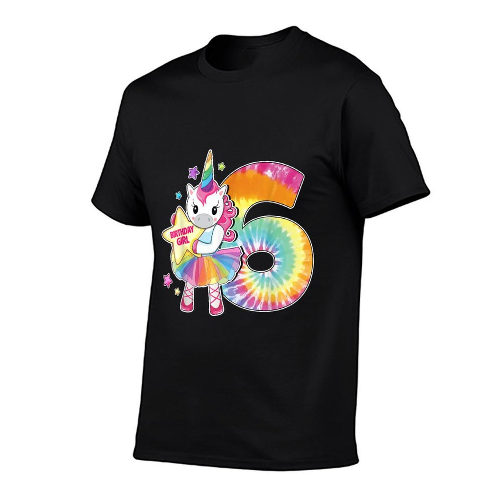 6th Birthday Unicorn Gift for Girls Age 6 Tie Dye  Cotton T-Shirt