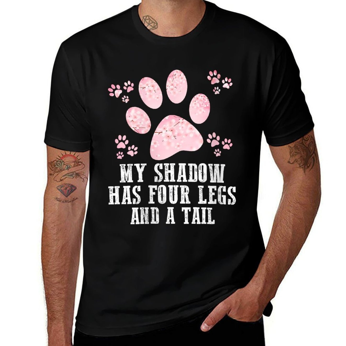 Womens Cute Dog Paw Spring Flower My Shadow Has Four Legs And Tail  Slim-fit Cut T-Shirt