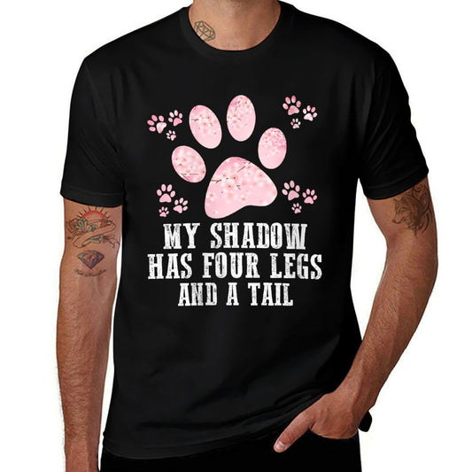 Womens Cute Dog Paw Spring Flower My Shadow Has Four Legs And Tail  Slim-fit Cut T-Shirt