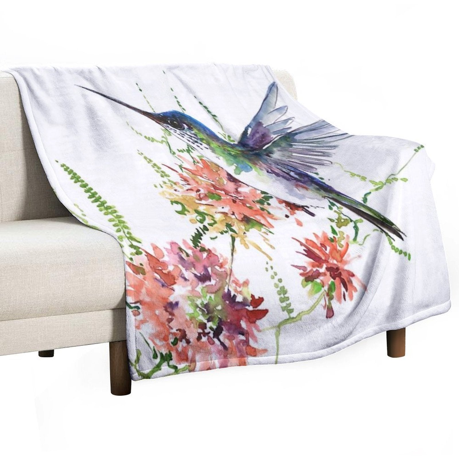 Hummingbird And Flowers Compact Throw Blanket