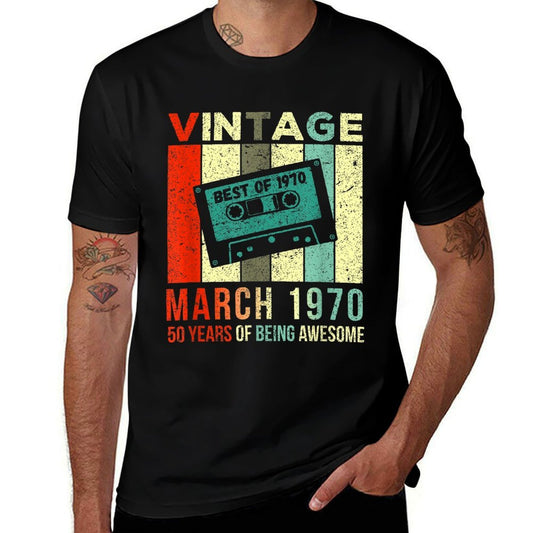 Vintage March 1970 50 Years of Being Awesome 50th Birthday  Oversized Silhouette T-Shirt