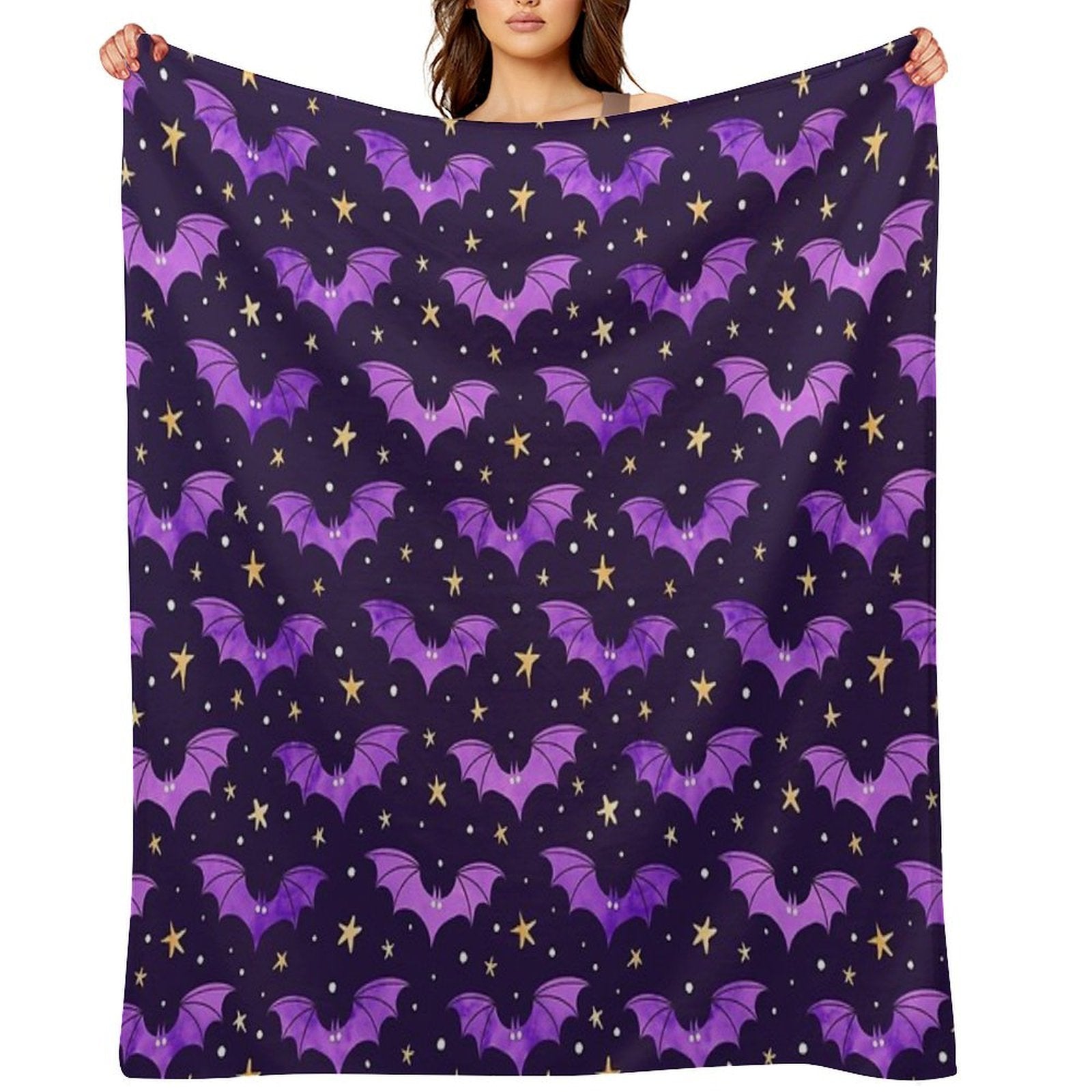 Watercolor Bats Purple on Black Comfort Throw Blanket