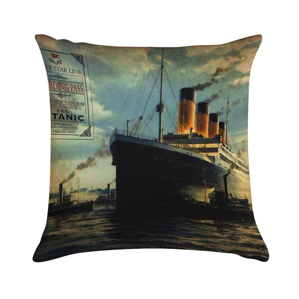 Vintage Titanic Ship with Boarding Pass Soft Fade-Resistant Throw Pillow