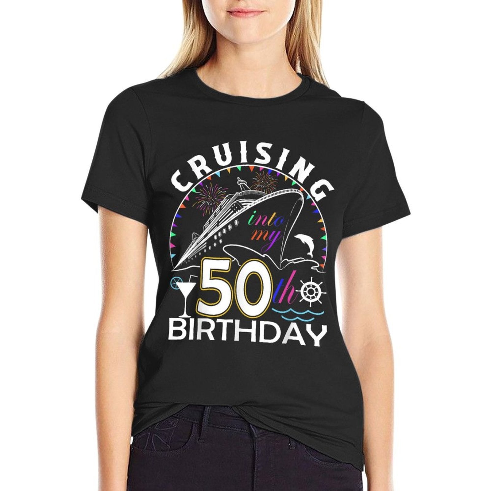 Cruising Into My 50th Birthday Happy 50th Birthday Cruise  Oversized Silhouette T-Shirt