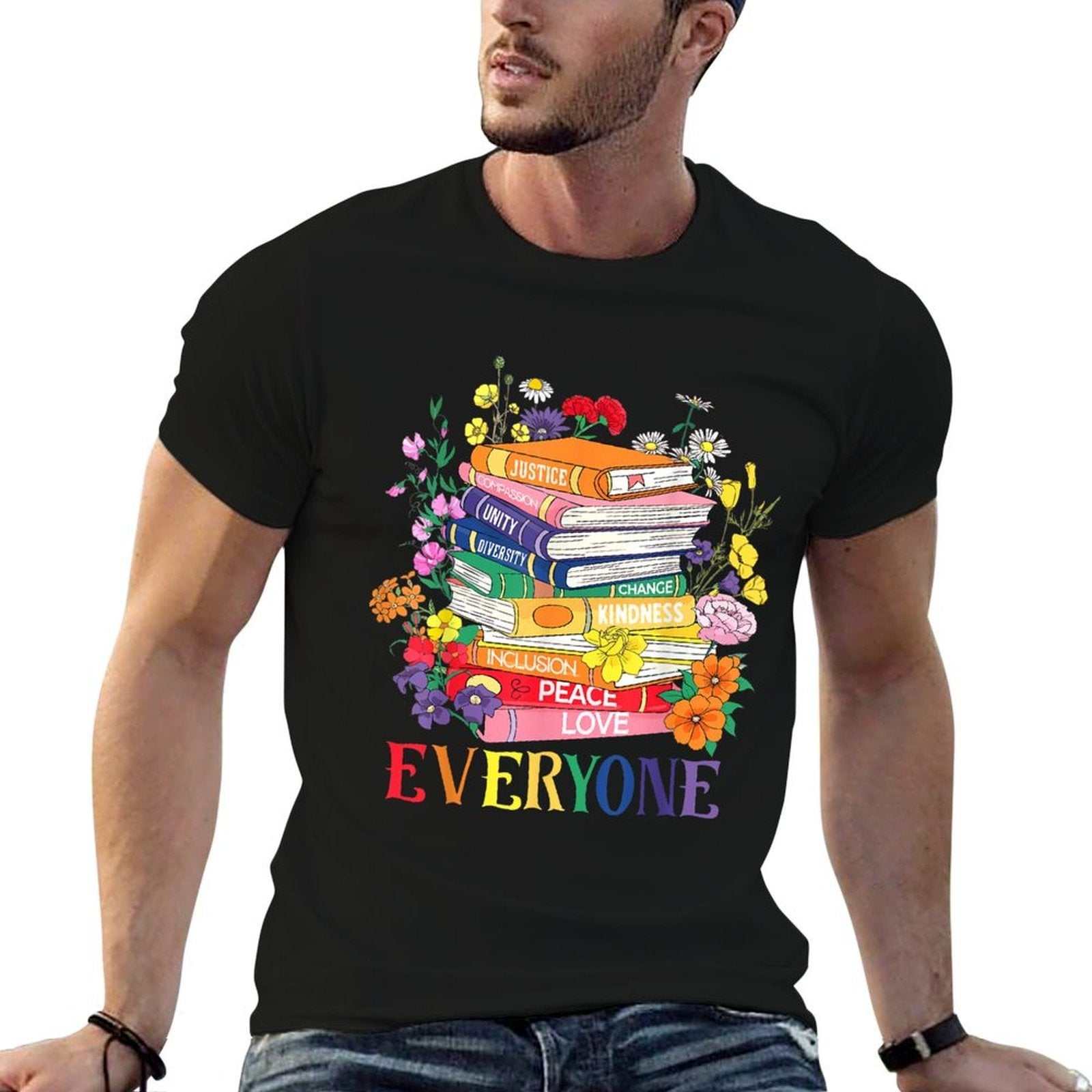 Floral Book Everyone LGBT Gay Lesbian Rights Trans Pride  Stretchy T-Shirt