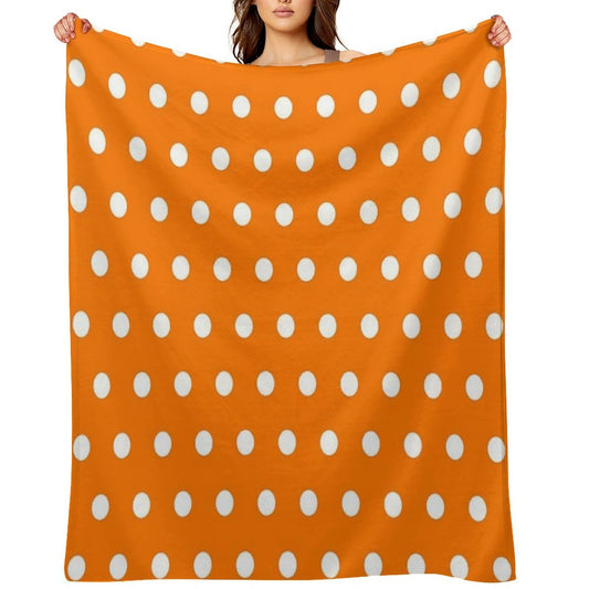 White And Calendula Orange Textured Polka Dot Grid Plush Throw Blanket