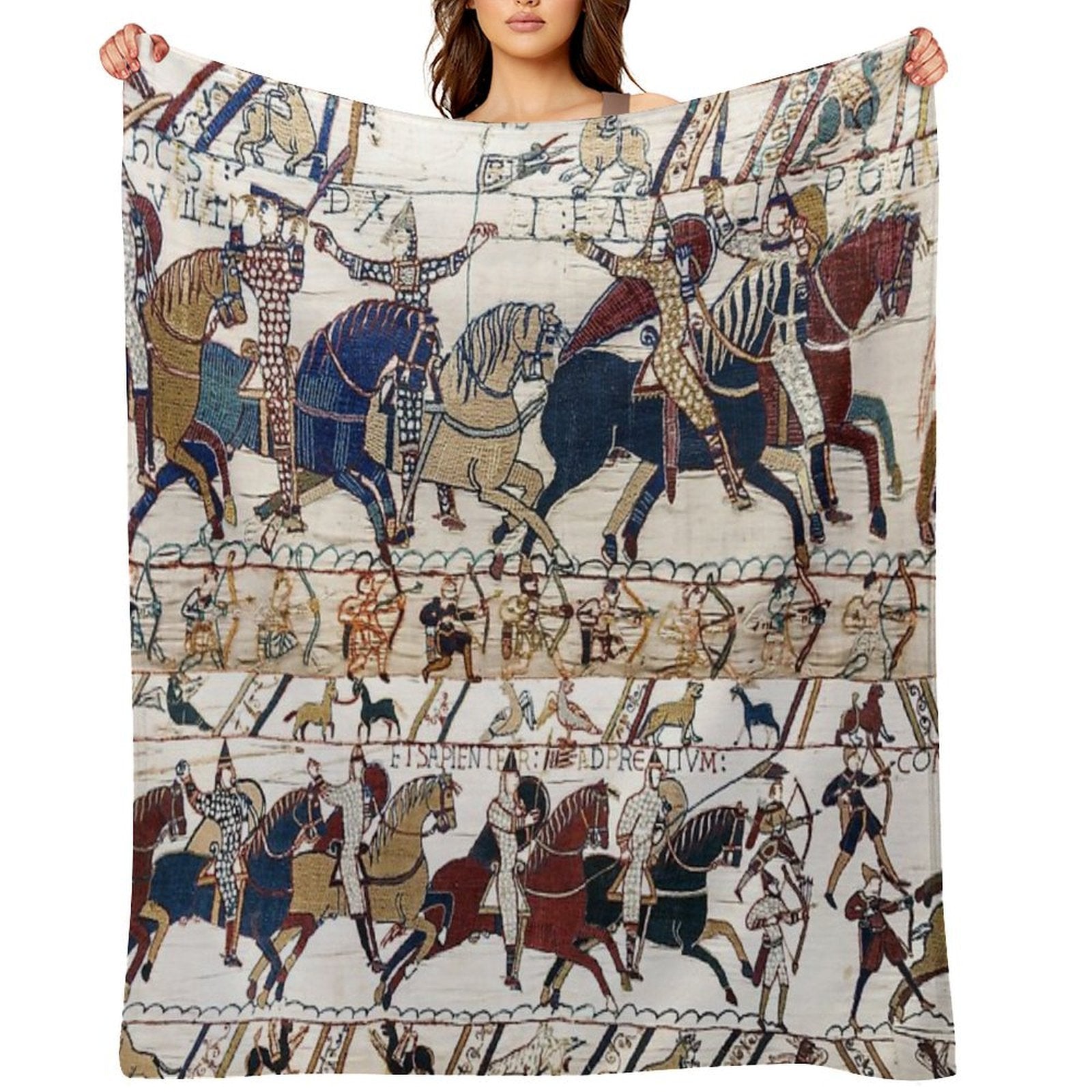 THE BAYEUX TAPESTRY NORMAN KNIGHTS AND ARCHERS Detail Versatility Throw Blanket