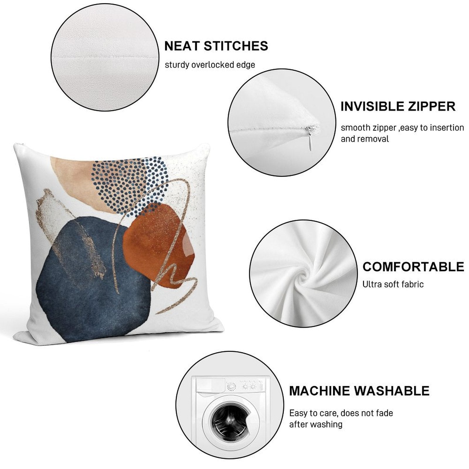 Modern Abstract Blush, Terra-Cotta And Navy Blue Soft Fade-Resistant Throw Pillow